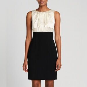 BCBG Maxazria Satin Silk Ivory Ruffle Bust Straight Shift Black Dress Size 0